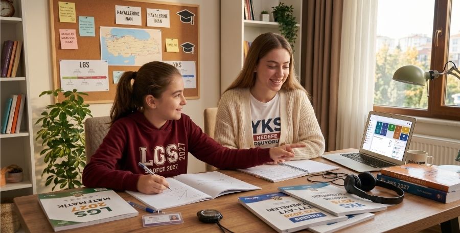YKS ve LGS hazırlığında birlikte çalışan öğrenciler